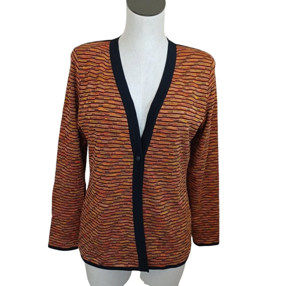 Misook Cardigan Exclusively Petite XS One Button Striped Acrylic Knit‎